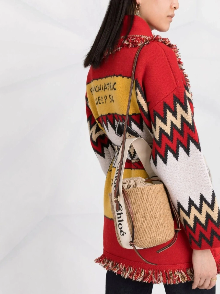 Geanta de mana Beige Raffia 'Woody' Small Handbag - Img 8
