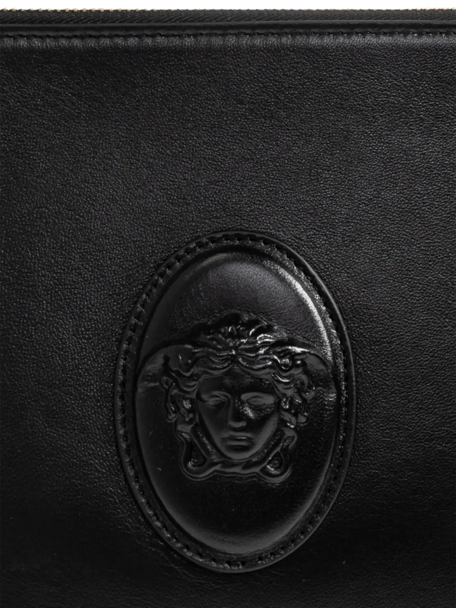 Geanta de mana Black Clutch with removable wrist strap and Medusa on the front in leather for men - Img 7