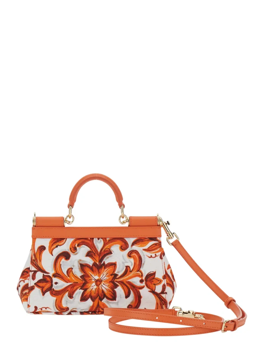 Geanta de mana Dolce &amp; Gabbana 'Sicily' portocalie din canvas si piele - Img 2