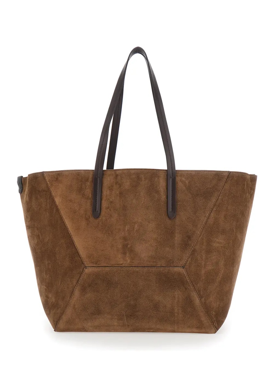 Geanta de mana 'Duo' Brown tote bag with Panelled Design and Two Top Handles in Suede for Women - Img 2