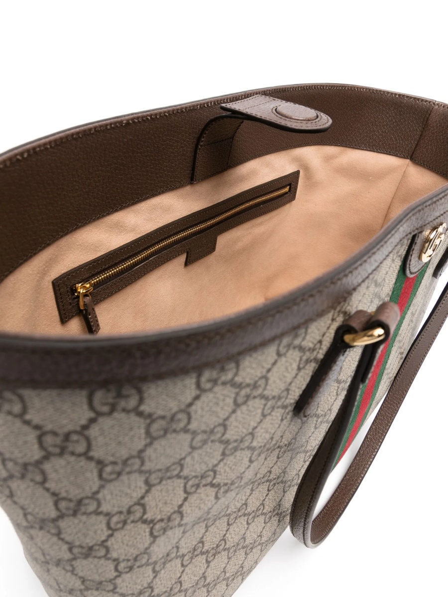Geanta de mana Gucci neutra din material textil si piele - Img 5