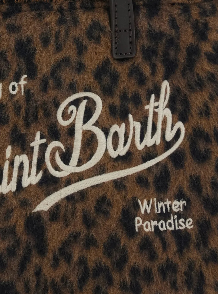 Geanta de mana Handbag with felt and leopard details, made of polyester, in brown, unisex. - Img 3