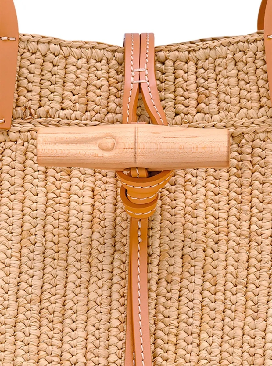Geanta de mana Longchamp bej din raffia - Img 3