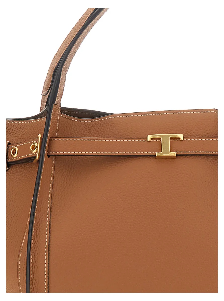 Geanta de mana Medium Tote Bag 'T Timeless' with T Timeless Plaque on the Front and Adjustable and Removable Brown Leather Strap for Women - Img 3