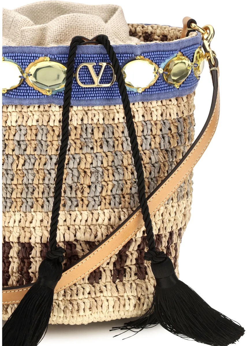 Geanta de mana Mini raffia Bucket Bag - Img 4