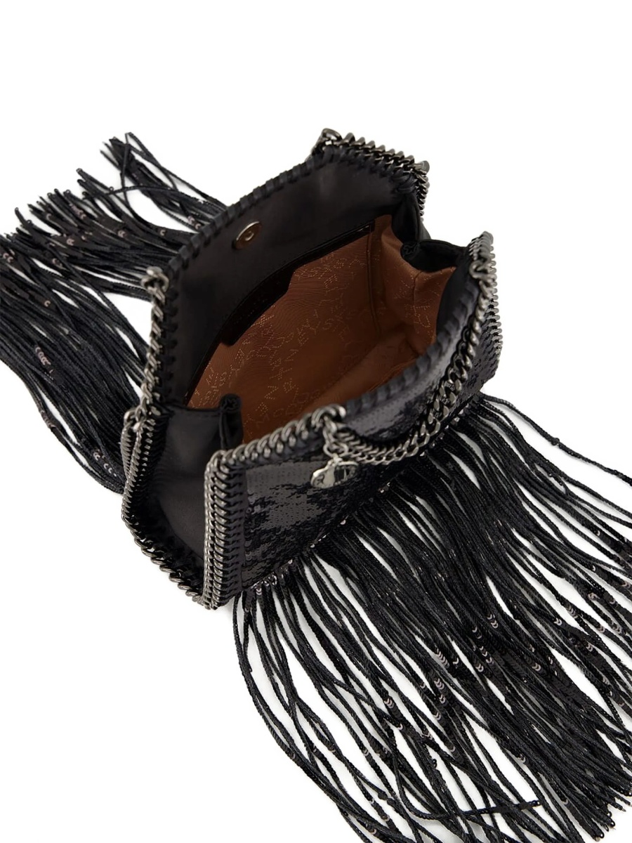 Geanta de mana Stella McCartney falabella neagra din paiete si aluminium - Img 5