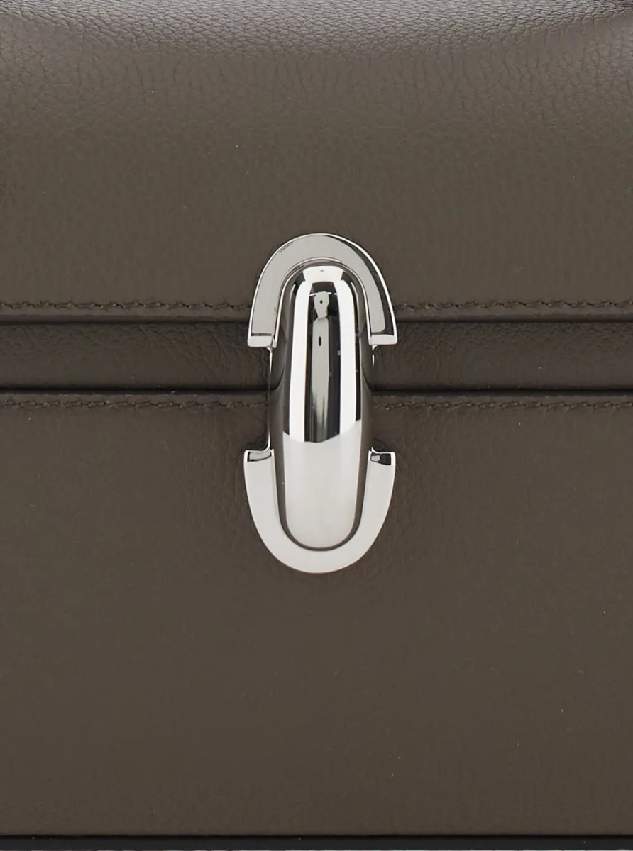 Geanta de mana 'Symmetry' Brown Slim Handbag with Top Handle and Turnlock Closure in Leather for Women - Img 3