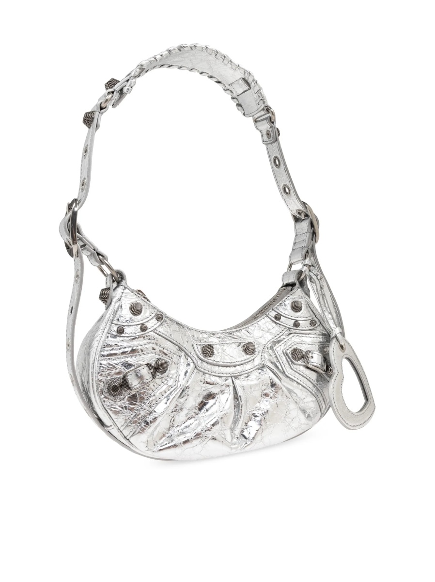 Geanta de umar Balenciaga Cagole argintie din piele - Img 4