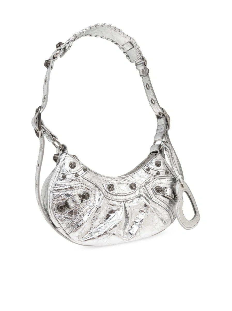 Geanta de umar Balenciaga Cagole argintie din piele - Img 4