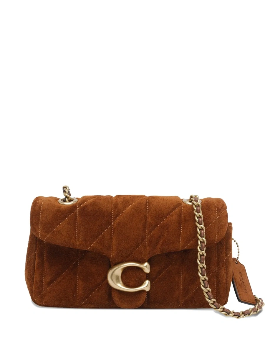 Geanta de umar Brown Crossbody bag with Chain Handles and Logo Plaque on Front in Quilted Suede for Women - Img 7