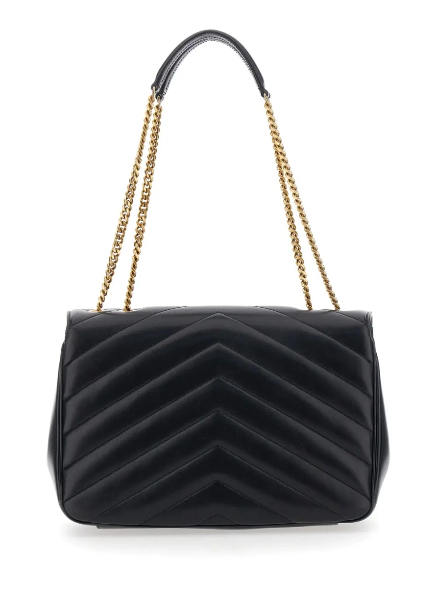 Geanta de umar Crossbody bag 'Loulou' Large with Sliding Chain Strap and Cassandre Plaque on Front in Black Leather for Women - Img 2