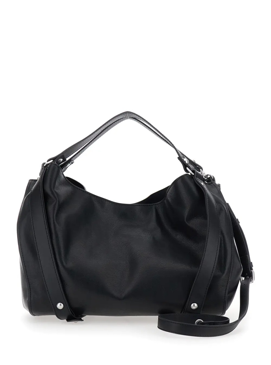 Geanta de umar D-ONE TOPHANDLE MEDIUM Shoulder Bag with metal details and embossed logo, in leather, black color, unisex - Img 2
