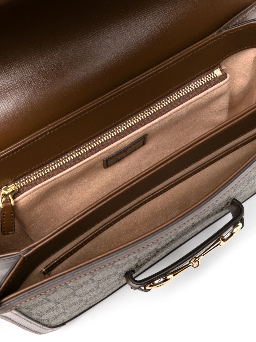 Geanta de umar Gucci Horsebit maro din piele si material textil - Img 5