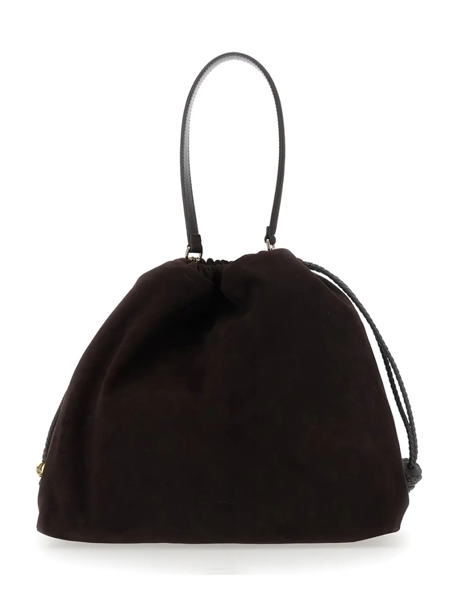 Geanta de umar 'Kalispera' Black Shoulder bag with Drawstring Closure and Embroidery in Suede for Women - Img 2