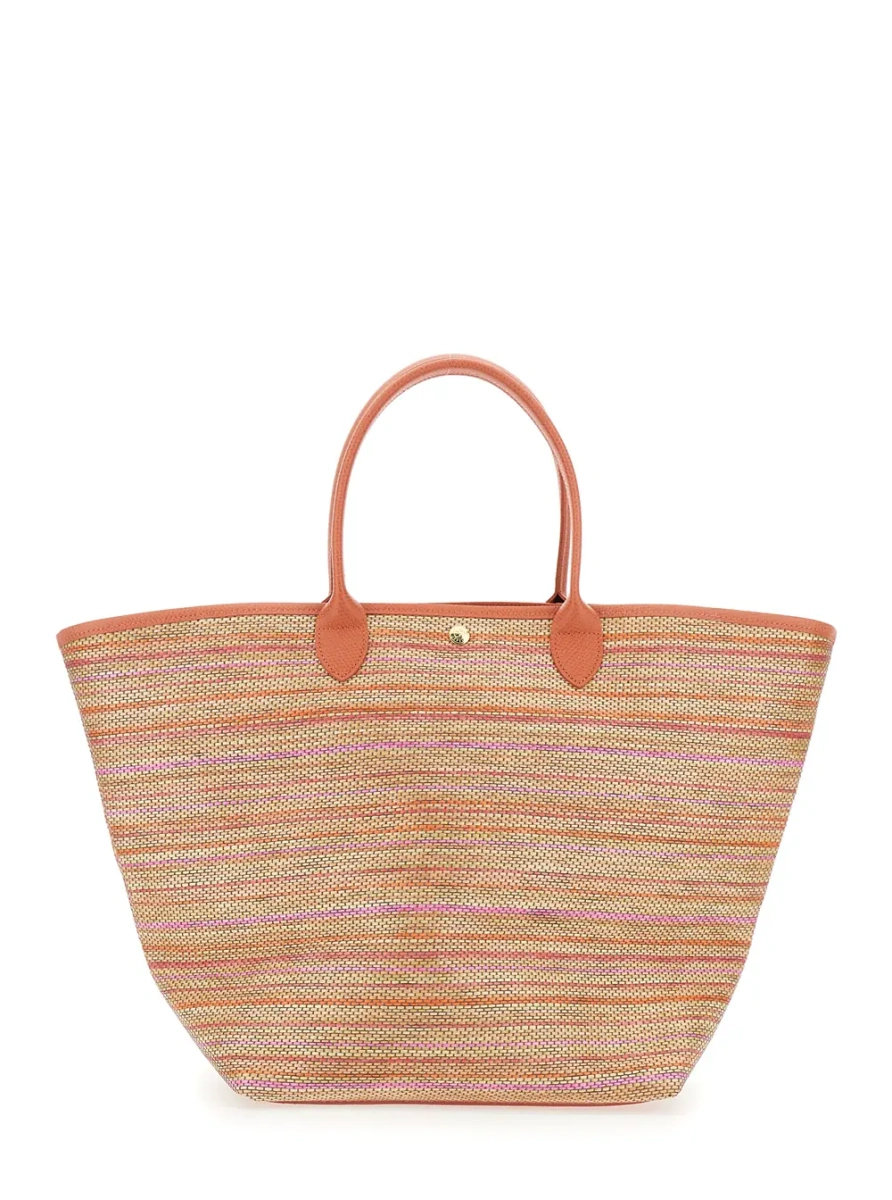 Geanta de umar 'Le Panier Pliage Rainbow' Orange Shoulder Bag with Charm on the Front and Striped Motif in Leather and Canvas Woman - Img 2