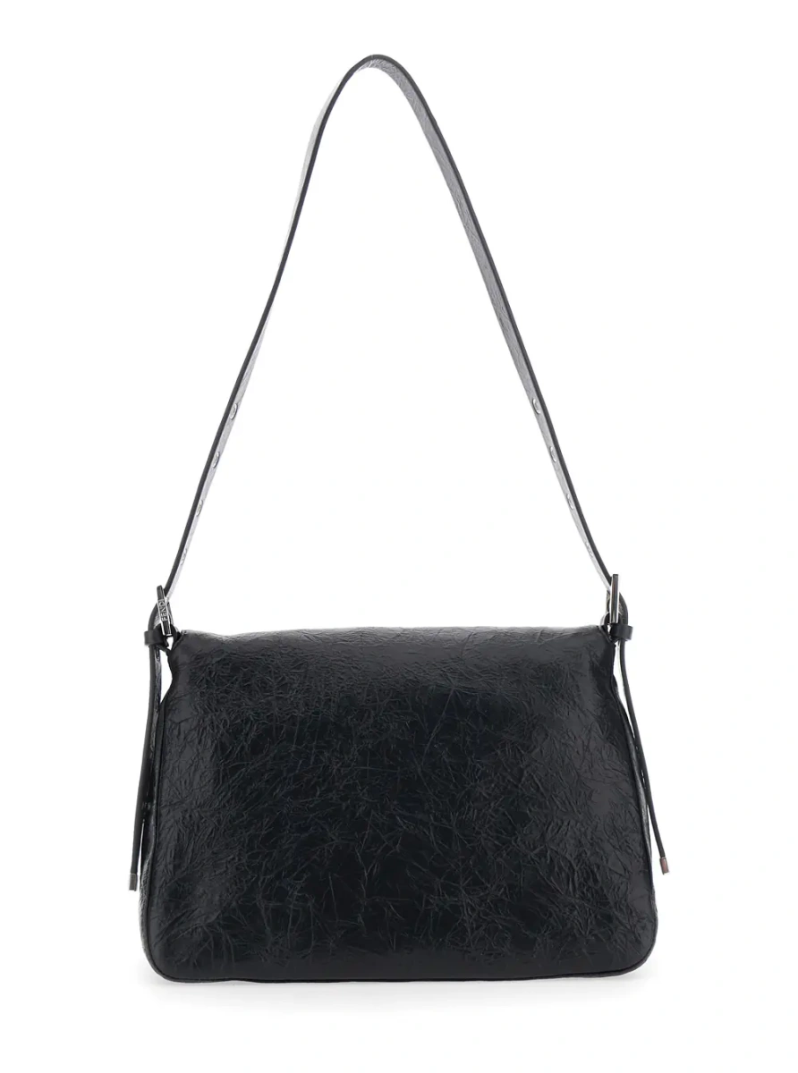 Geanta de umar 'Niki' Black Shoulder Bag with Cassandre Plate on the Front and Chain Handles in Leather for Women - Img 2