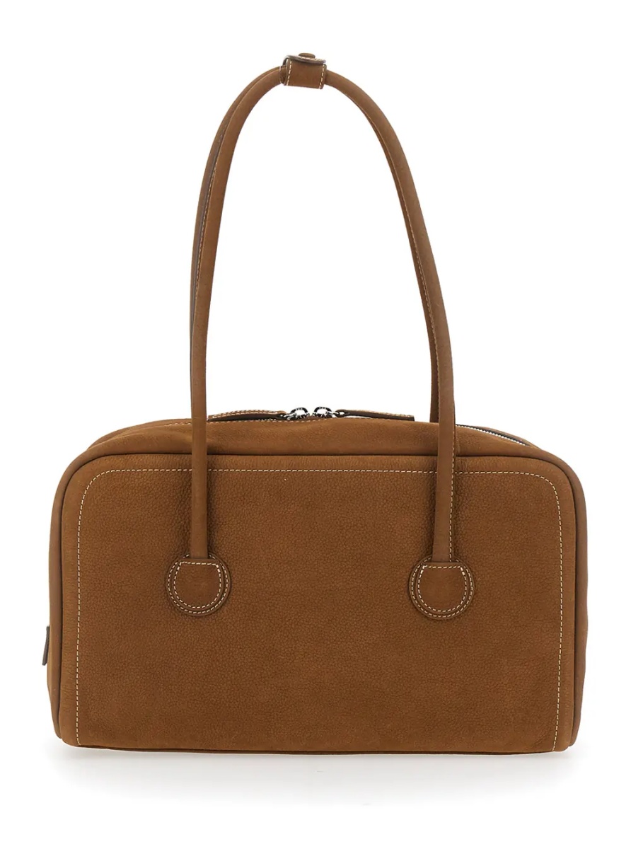 Geanta de umar Shoulder Bag 'Soft Boston' Small with Logo Lettering on the Front in Brown Leather for Women - Img 2