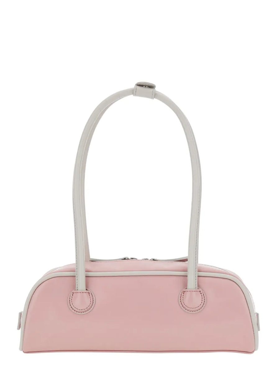 Geanta de umar 'Soft Baguette' Pink Mini Shoulder Bag with Logo Lettering on the Front in Leather for Women - Img 2