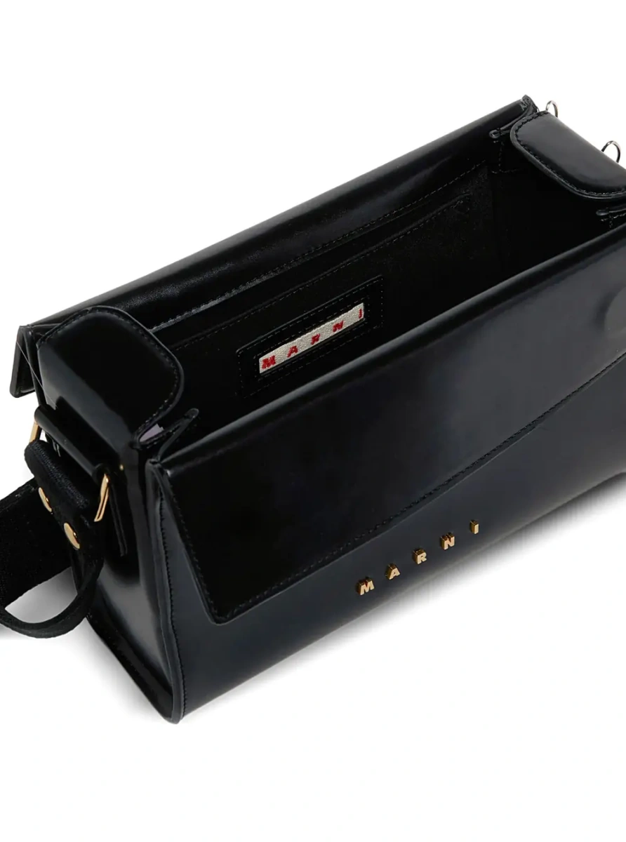 Geanta de umar 'Vivian' Black Shoulder bag with Adjustable Strap and Logo Lettering on the Front in Black Patent Leather Girl - Img 3