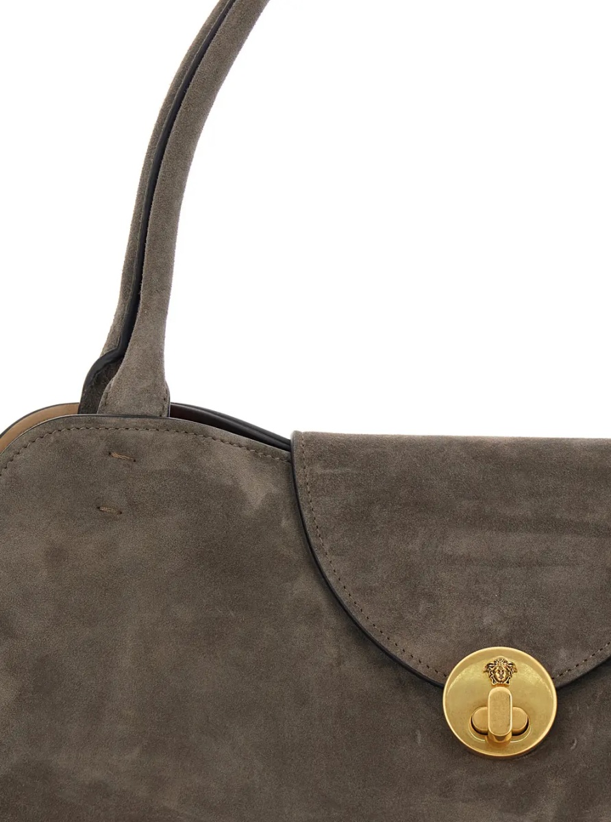 Geanta de umar 'Vivian East West' Brown Shoulder Bag with Clasp Closure and Medusa Plaque in Suede for Women - Img 3