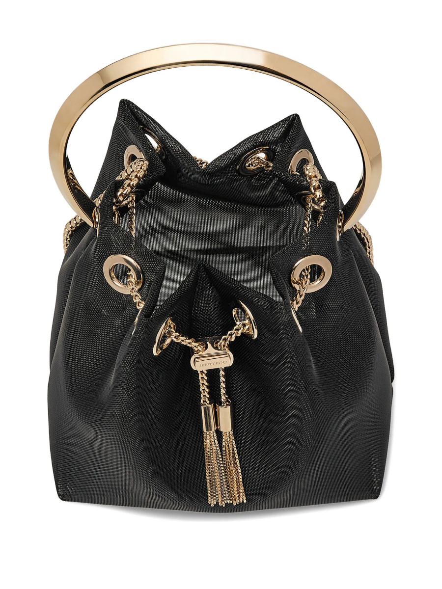 Geanta mini Jimmy Choo Bon Bon neagra din plasa si alama - Img 4
