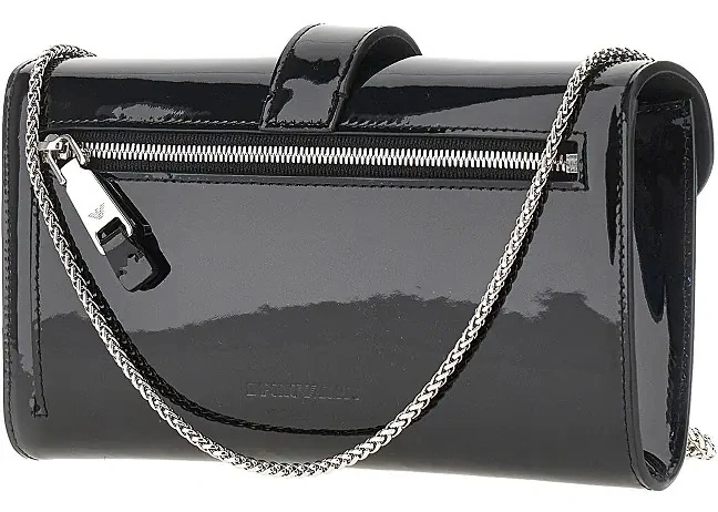 Geanta plic Emporio Armani neagra din piele lacuita - Img 2