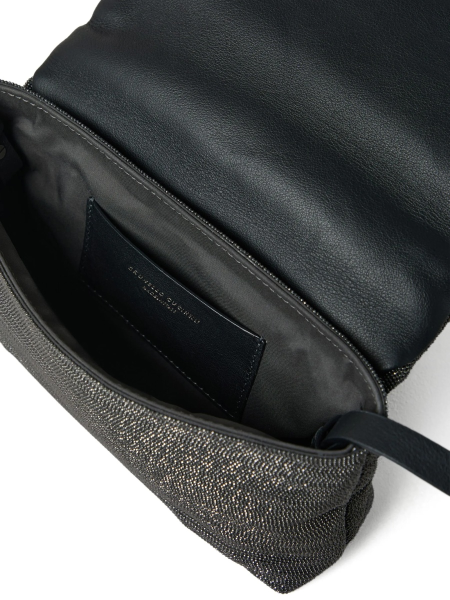 Geanta tip postas Brunello Cucinelli neagra din piele si alama eco - Img 4