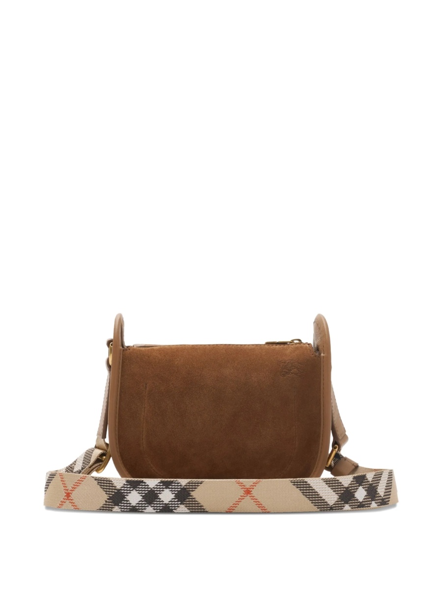 Geanta tip postas Burberry maro din piele intoarsa si piele - Img 3