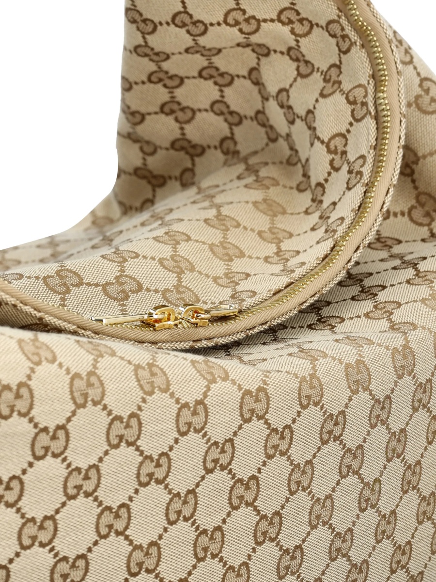 Geanta tip postas Gucci neutra din piele si material textil - Img 4