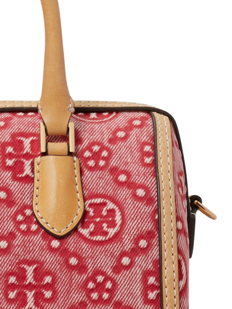 Geanta tip postas Tory Burch rosie din piele si bumbac - Img 4