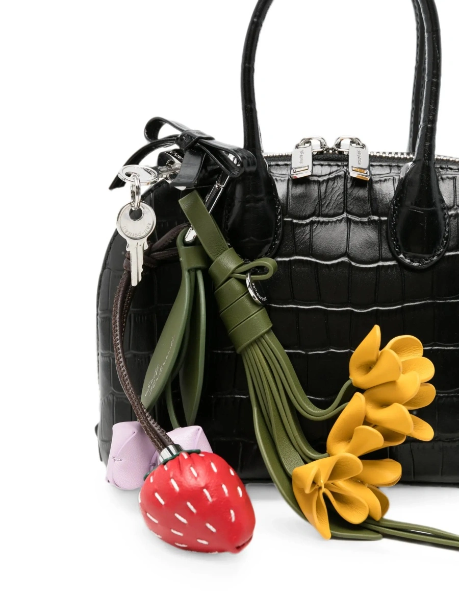 Genti Brown Mini Bag with Adjustable and Removable Shoulder Strap and Charm on the Front in Leather for Women - Img 6
