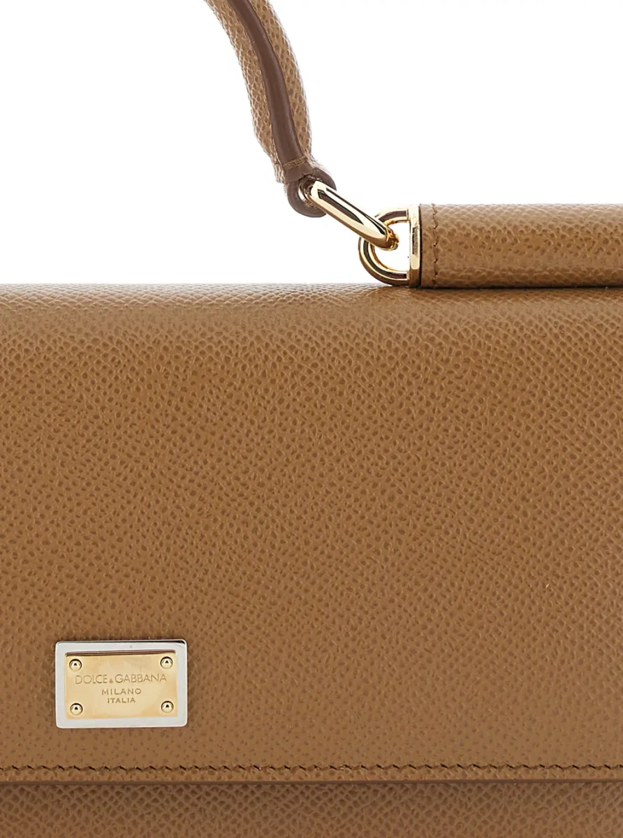 Genti Brown Mini Bag with Chain Strap and Logo Plate on the Front in Leather for Women - Img 3