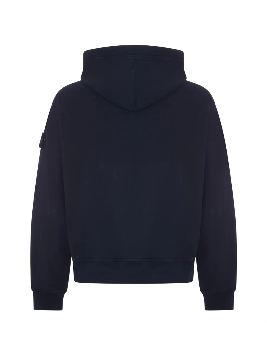 Hanorace blue sweatshirt with fixed hood and logo patch on the sleeve in cotton for men - Img 4
