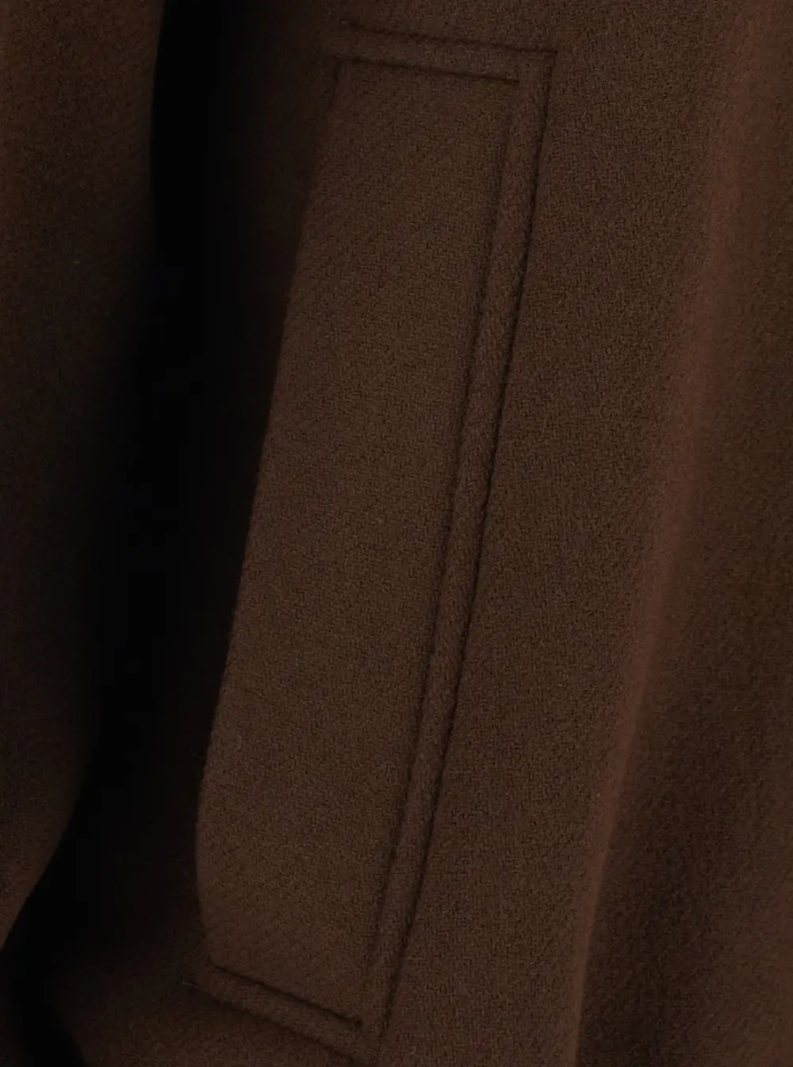 Jacheta Brown High Collar Bomber with Dropped Shoulders in Wool Blend for Women - Img 3