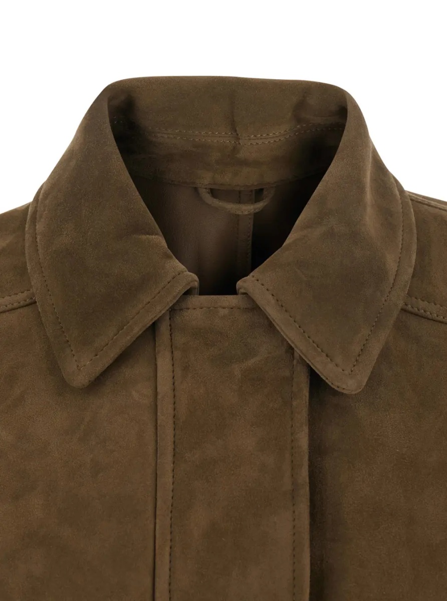 Jacheta Brown Jacket with classic collar and hidden front closure in suede for women - Img 3