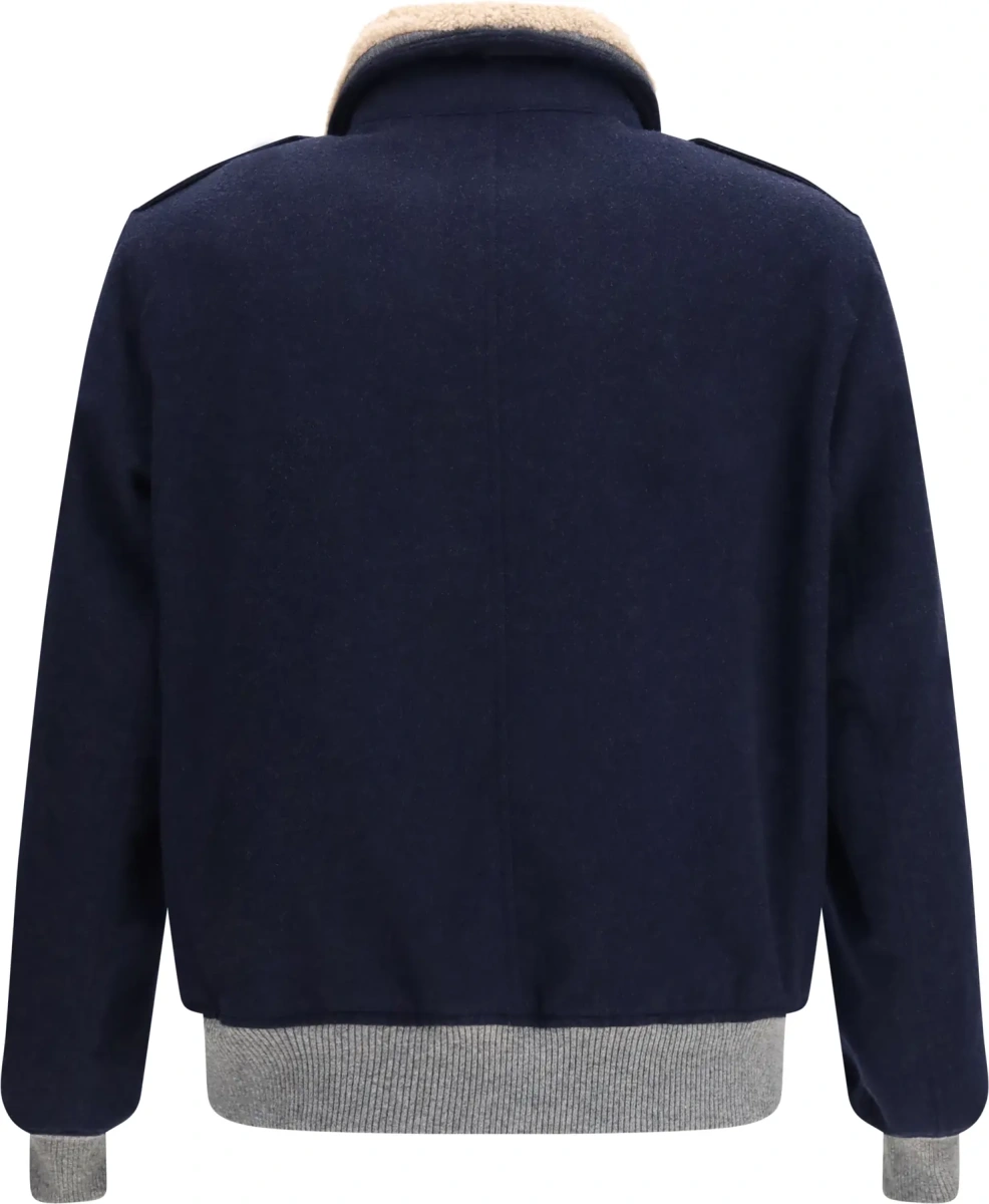 Jacheta Brunello Cucinelli albastra din casmir si shearling - Img 2