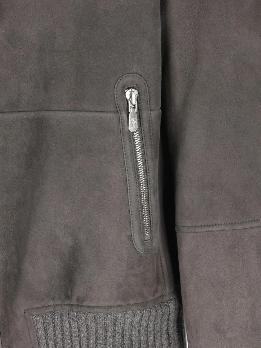 Jacheta Brunello Cucinelli gri din piele - Img 6