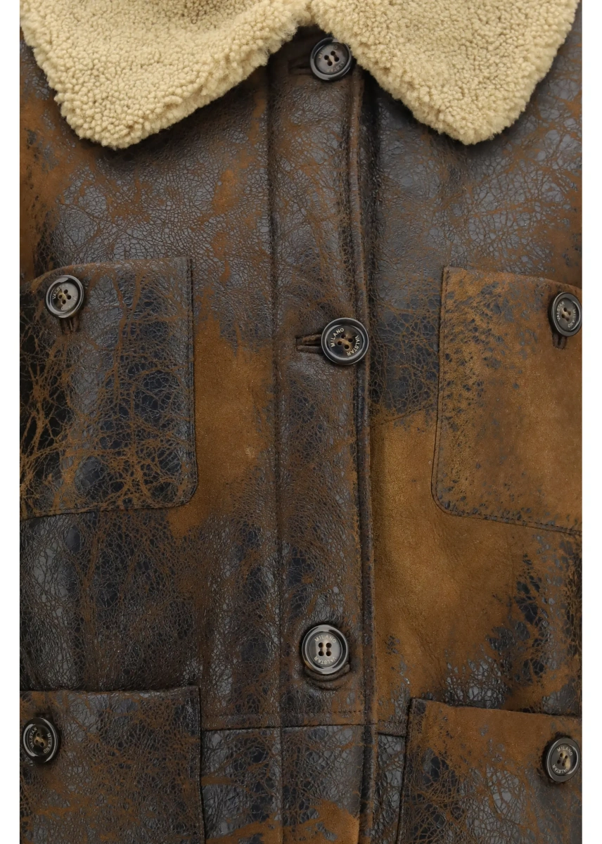 Jacheta Oversized leather Jacket with shearling collar - Img 3