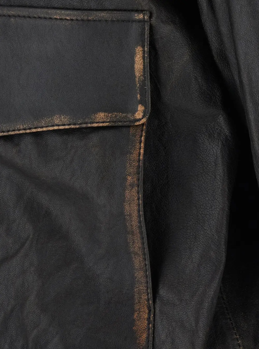 Jacheta UNISEX DETACHABLE A-2 LEATHER BLOUSON with collar and long sleeves in Black Leather Unisex - Img 3