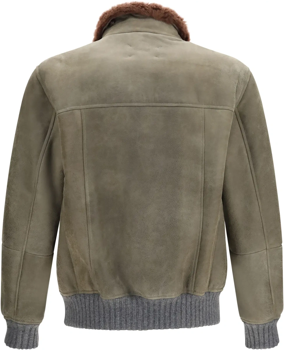 Jacheta Waxed shearling Jacket with shearling collar - Img 2