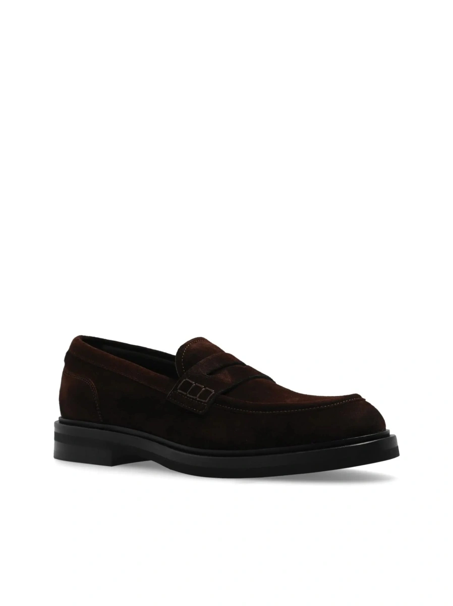 Mocasini Brown Loafers with logo plate on the back in suede for women - Img 7