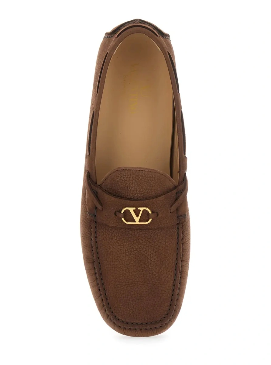 Mocasini Brown Loafers with Round Toe and VLogo Plaque in Suede Man - Img 4