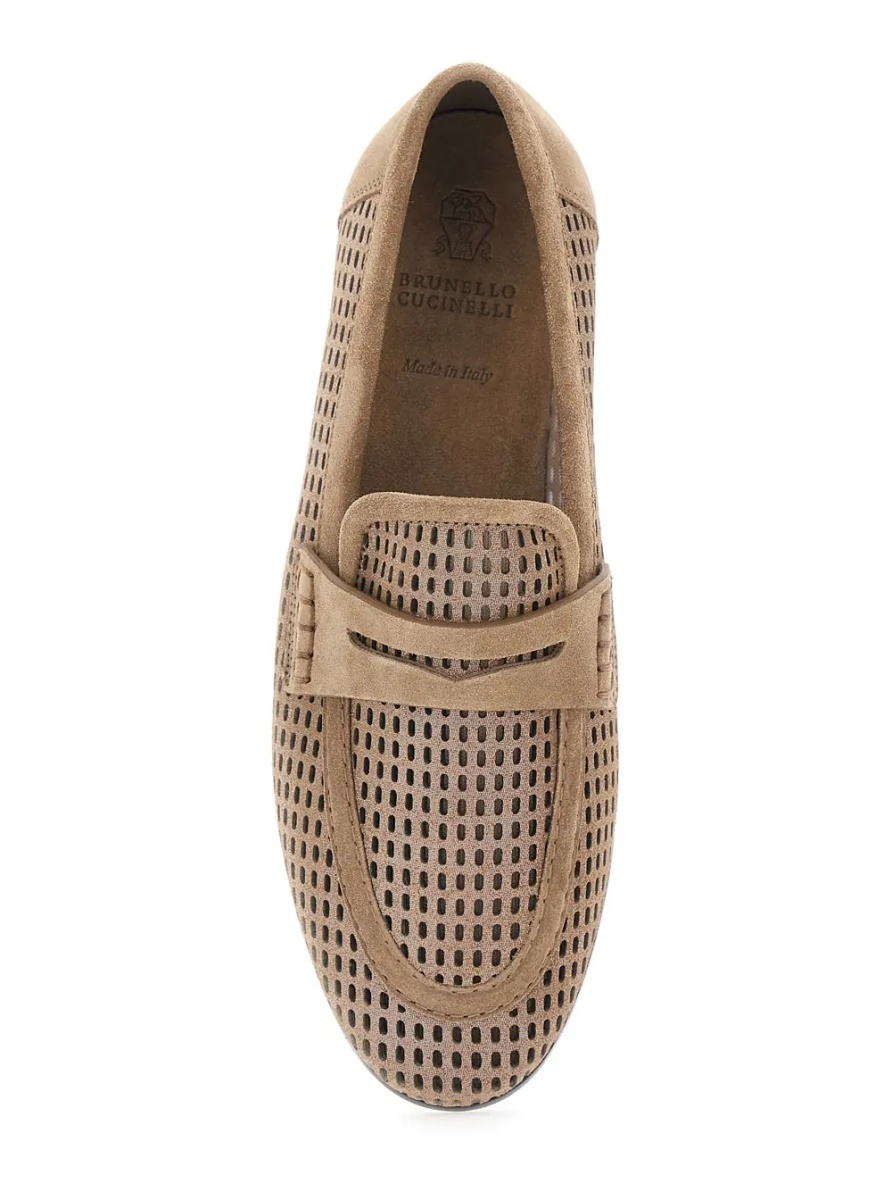 Mocasini Brown Slip-On Loafers with Perforated Design in Leather Woman - Img 4