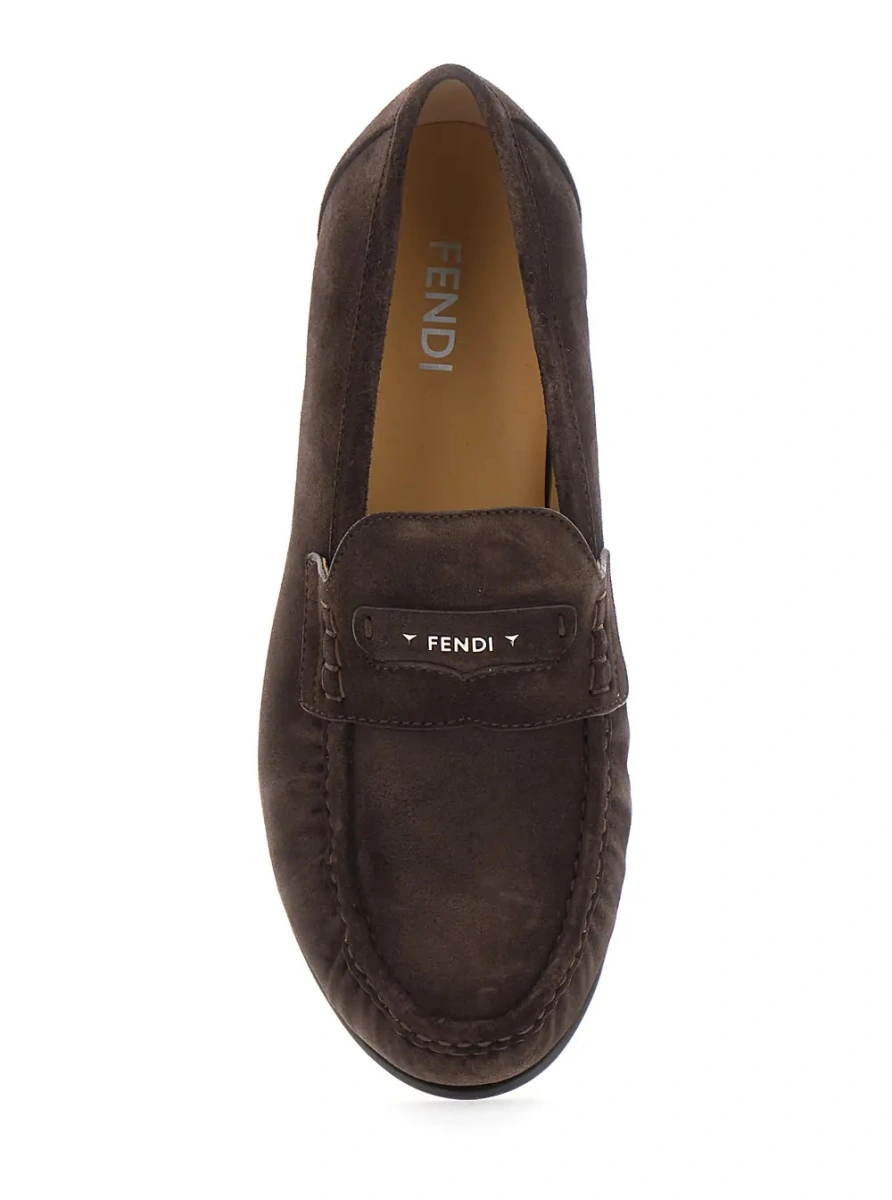 Mocasini Fendi maro din piele intoarsa - Img 4