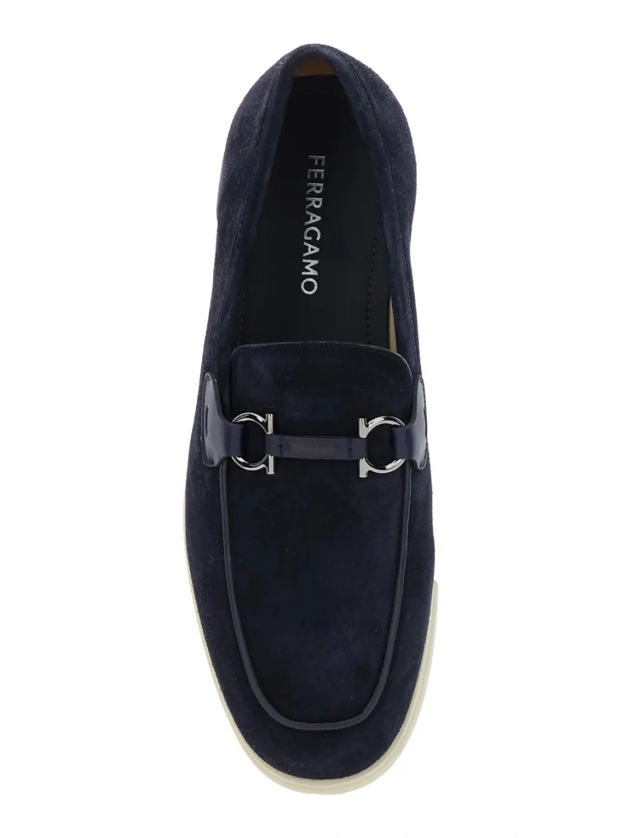Mocasini Ferragamo albastri din piele intoarsa 'Cosimo' - Img 4