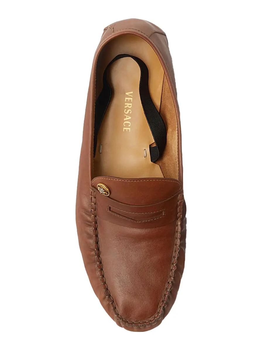Mocasini Loafers 'LEAFER MEDUSA' Brown with Rounded Toe in Leather Men - Img 4