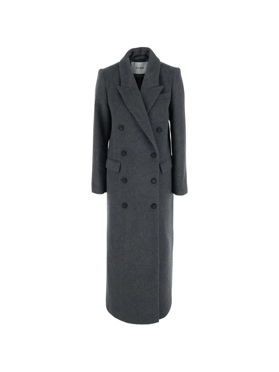 Palton Chloris Coat is a long coat with notched revers and pockets. Made of wool. Gray color. Women's - Img 6
