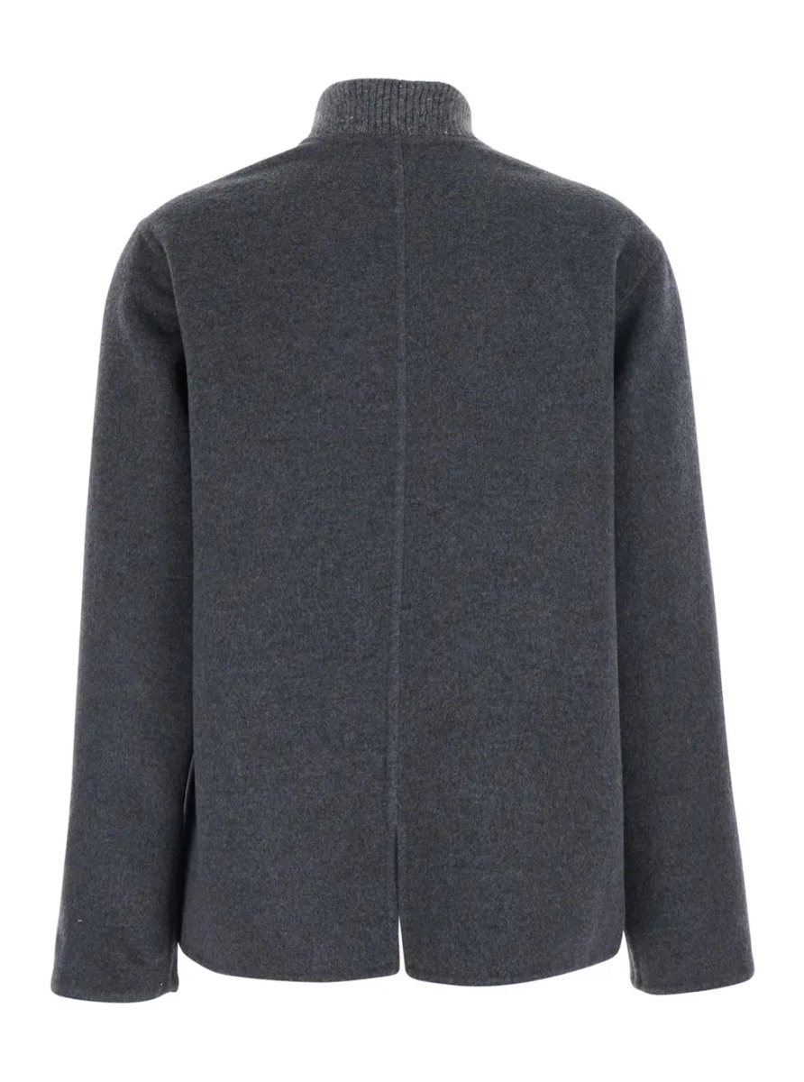 Palton Coat with collar and long sleeves in Grey Fabric women - Img 2