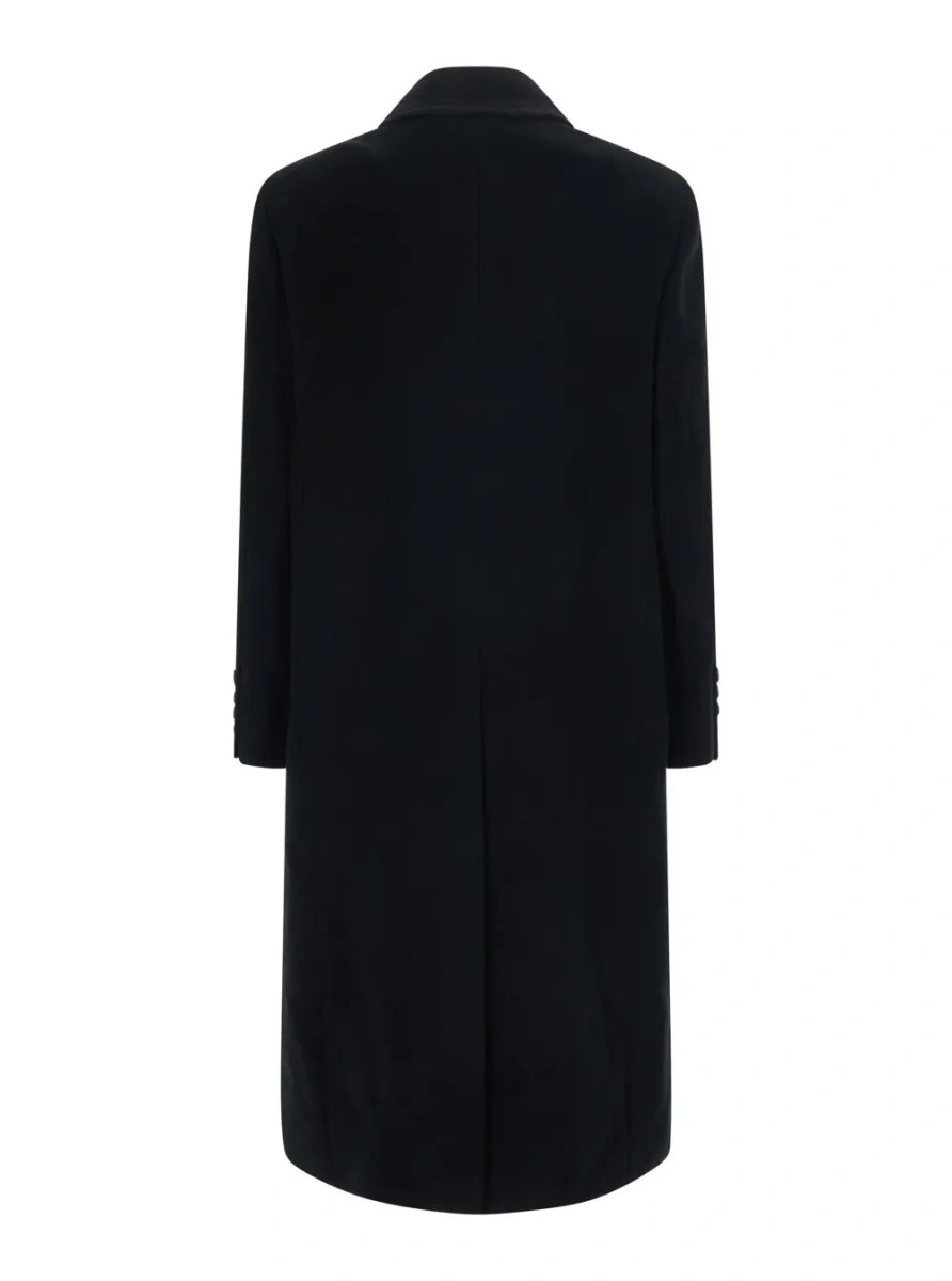 Palton Coat with Notched Revers and Long Sleeves in Black Wool and Cashmere for Women - Img 2