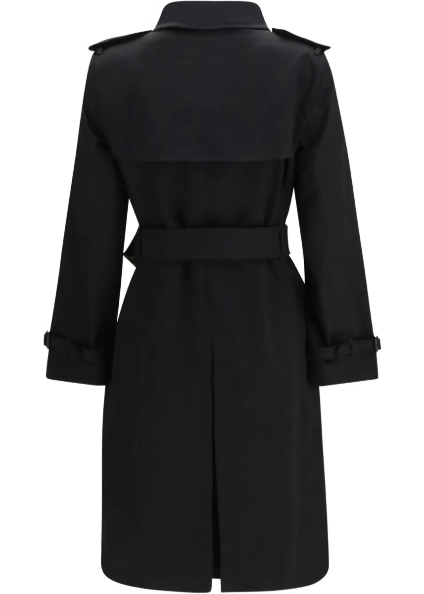 Palton Long gabardine Trench Coat with Check collar - Img 6